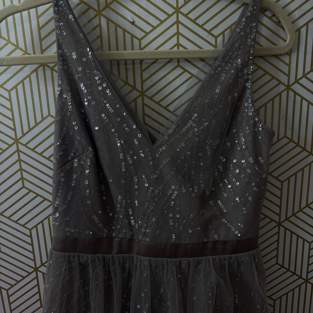 Adrianna Papell Silver Maxi Dress size 2 - Picture 10 of 11